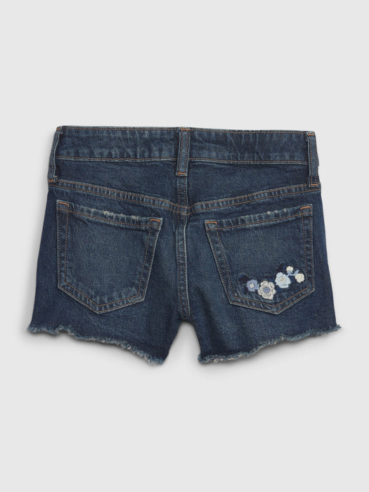 Kids High Rise Embroidered Shortie Shorts