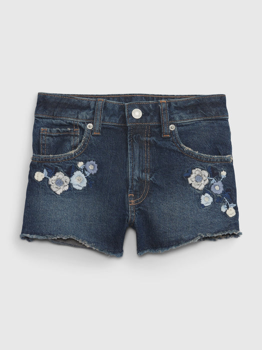 Kids High Rise Embroidered Shortie Shorts