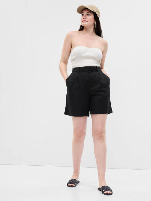 Pleated Linen Bermuda Shorts