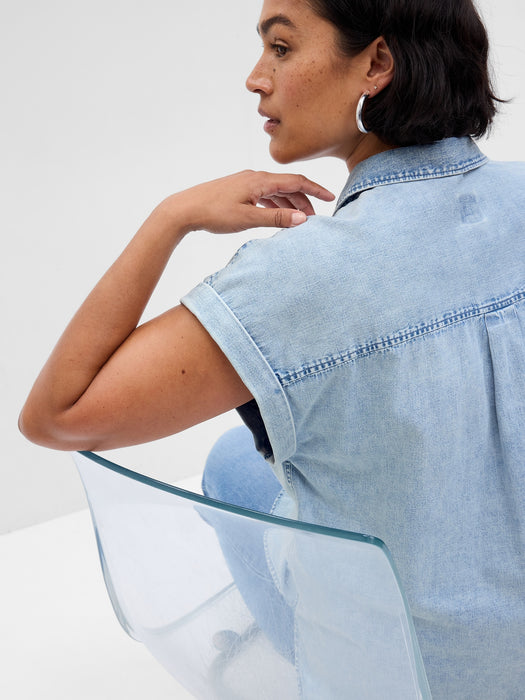 Lace-Up Denim Dolman Shirt with Washwell