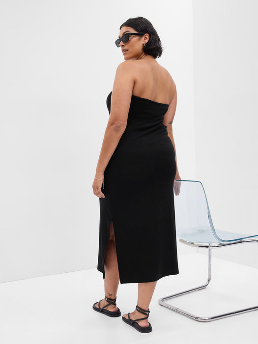 Modern Strapless Split-Hem Midi Dress