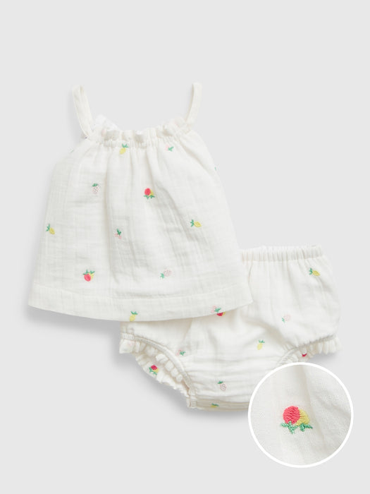 Baby Crinkle Gauze Embroidered Outfit Set