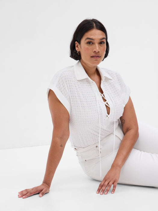 Lace-Up Eyelet Dolman Shirt