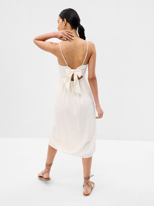 Linen-Blend Tie-Back Corset Midi Dress