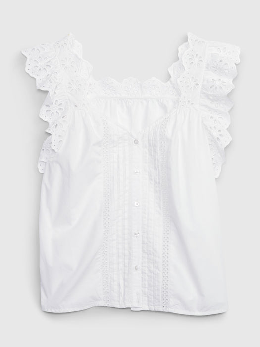 Ruffle Sleeve Eyelet Shirt