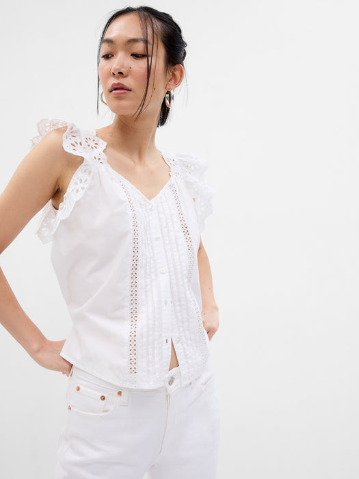 Ruffle Sleeve Eyelet Shirt