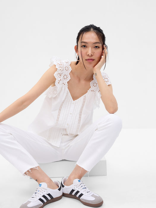 Ruffle Sleeve Eyelet Shirt