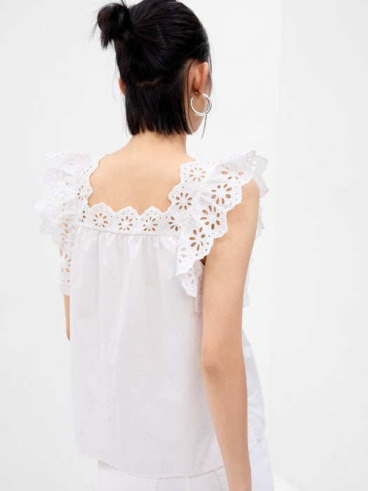 Ruffle Sleeve Eyelet Shirt