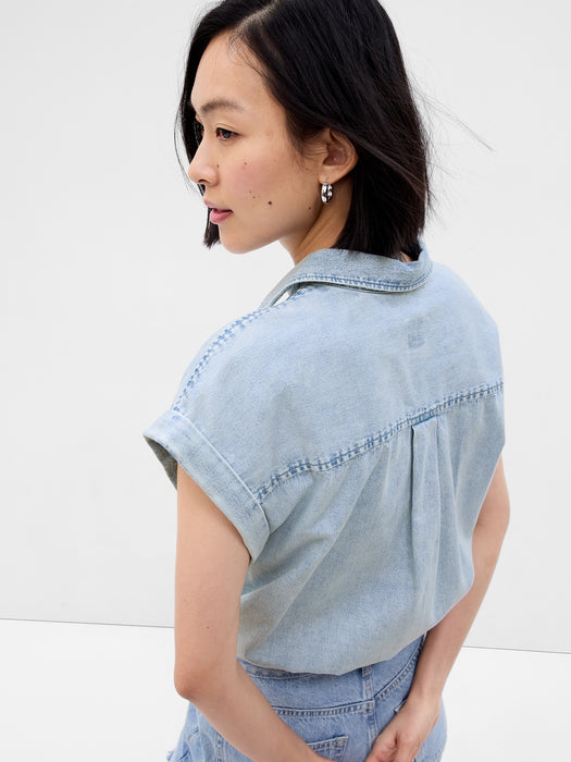 Lace-Up Denim Dolman Shirt with Washwell