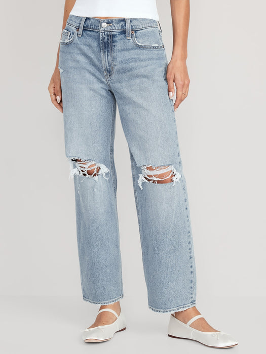 Mid-Rise Boyfriend Loose Jeans