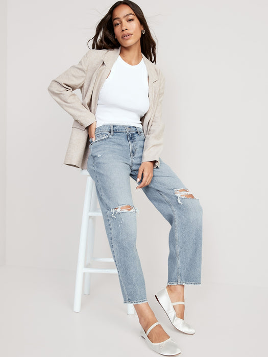 Mid-Rise Boyfriend Loose Jeans