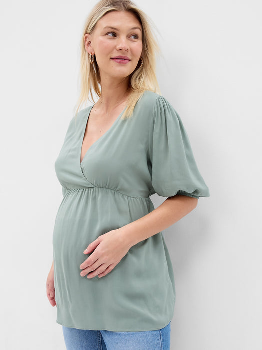 Maternity Puff Sleeve Wrap Top