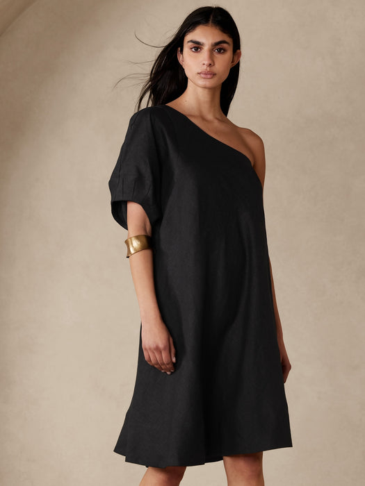 Odile One-Shoulder Linen Dress