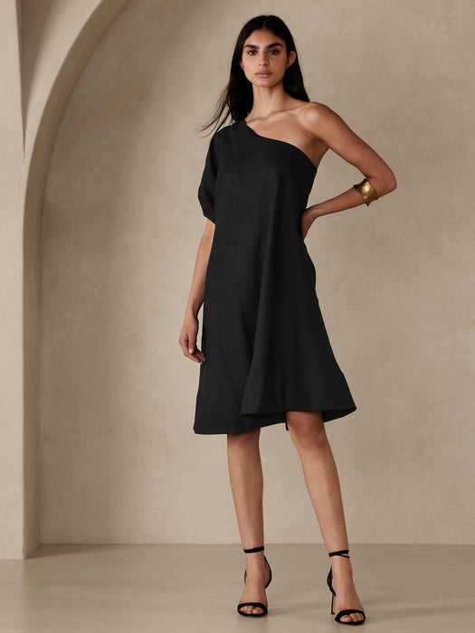 Odile One-Shoulder Linen Dress