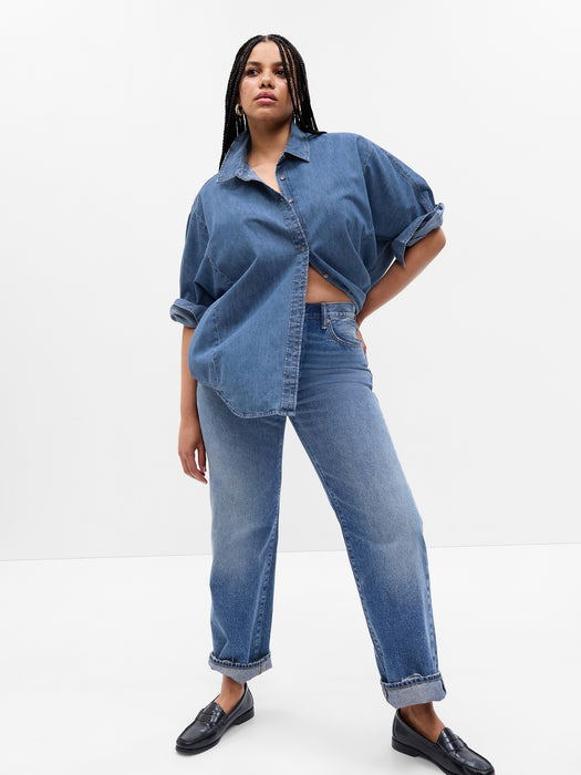 100% Organic Cotton Denim 3/4 Sleeve Big Shirt with Washwell