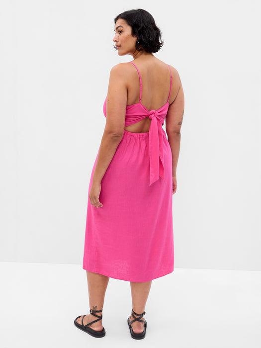 Linen-Blend Tie-Back Corset Midi Dress