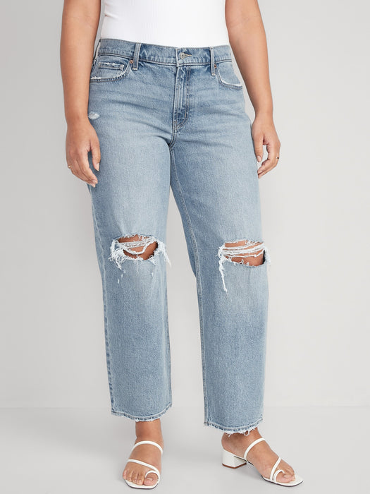 Mid-Rise Boyfriend Loose Jeans