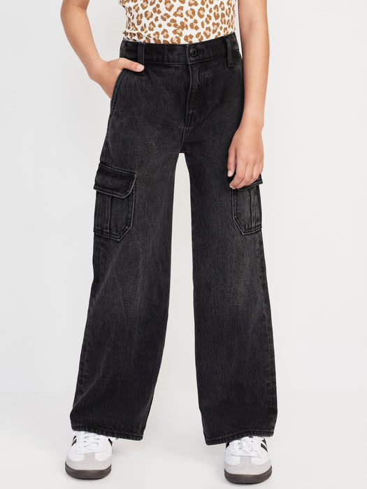 High-Waisted Baggy Wide-Leg Cargo Jeans for Girls