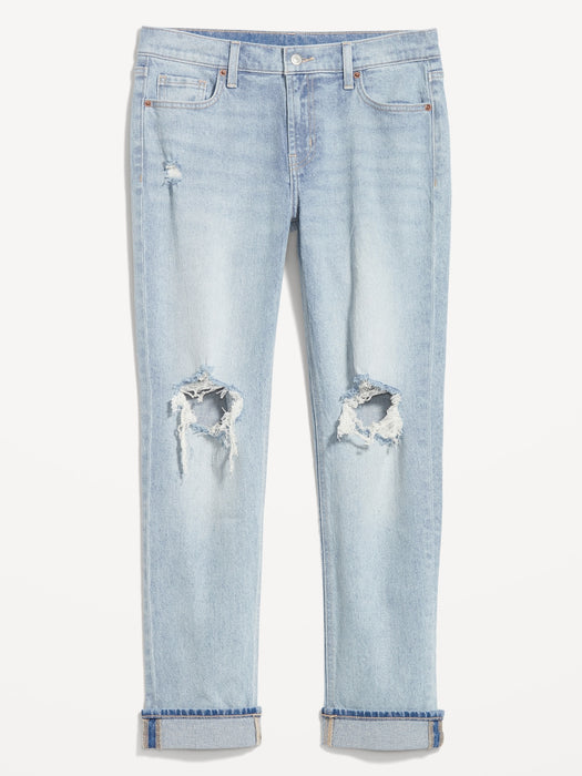 Mid-Rise Boyfriend Straight Jeans