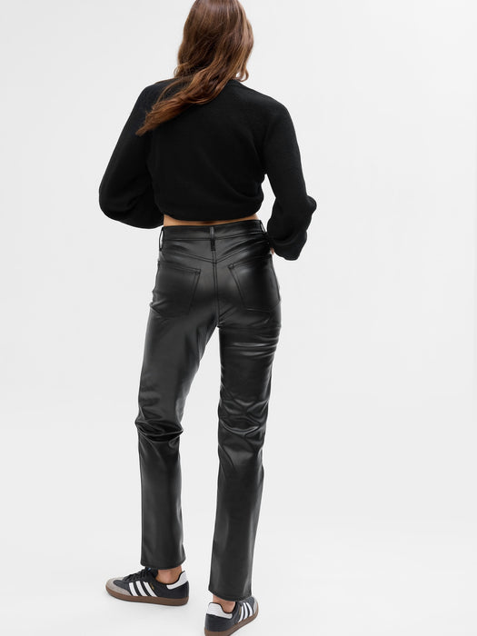 High Rise Vegan Leather Cheeky Straight Pants