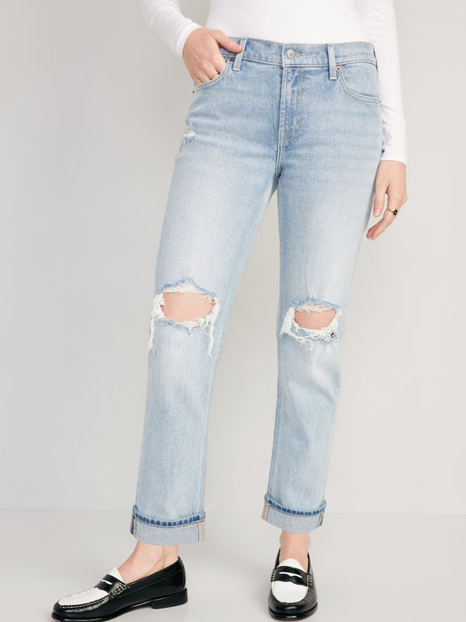 Mid-Rise Boyfriend Straight Jeans