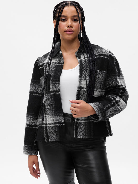 Puff Sleeve Cropped Wool Shirt Jacket