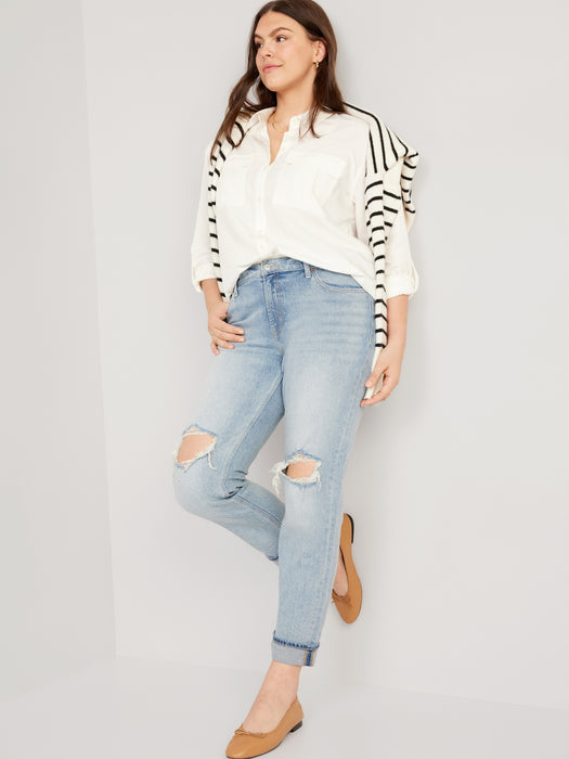 Mid-Rise Boyfriend Straight Jeans