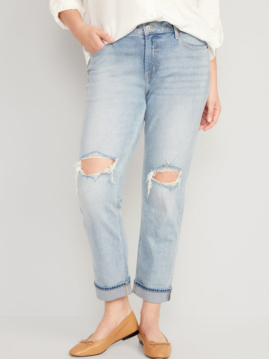 Mid-Rise Boyfriend Straight Jeans