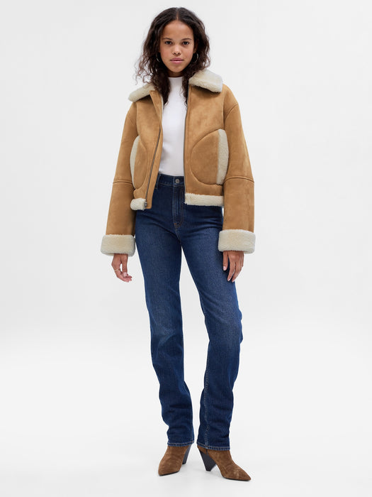 Vegan Suede Sherpa-Trim Jacket