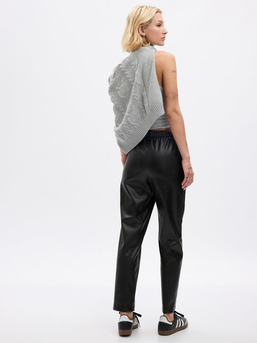 High Rise Vegan Leather Straight Pull-On Pants