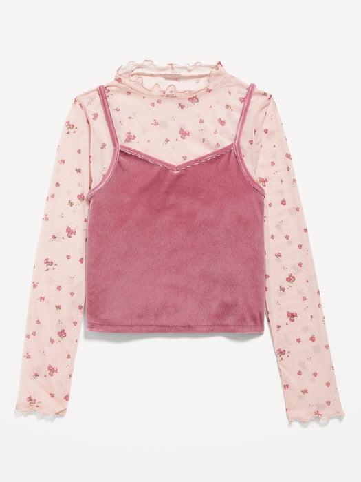 2-In-1 Velvet Cami & Printed Sheer Top for Girls
