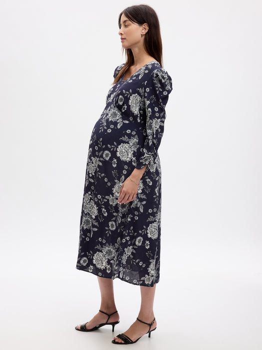 Maternity Puff Sleeve Midi Dress