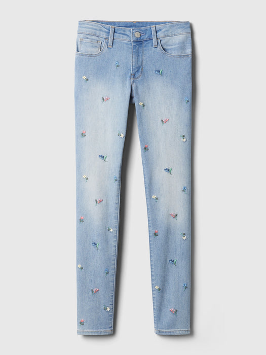 Kids Mid Rise Embroidered Skinny Jeans