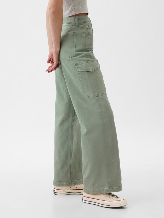 High Rise Stride Wide-Leg Cargo Ankle Jeans