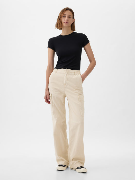 Mid Rise Loose Khaki Cargo Pants