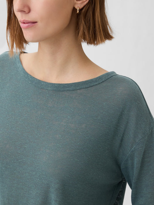 Linen-Blend Boatneck T-Shirt