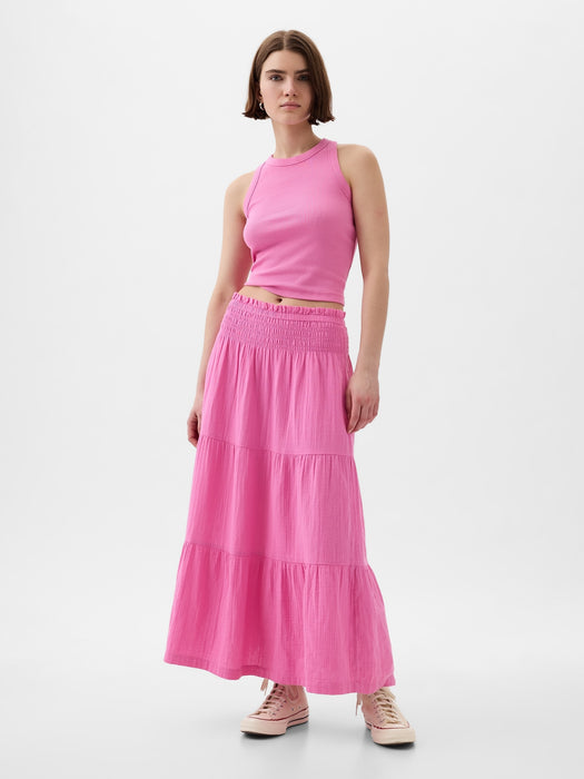 Crinkle Gauze Tiered Maxi Skirt