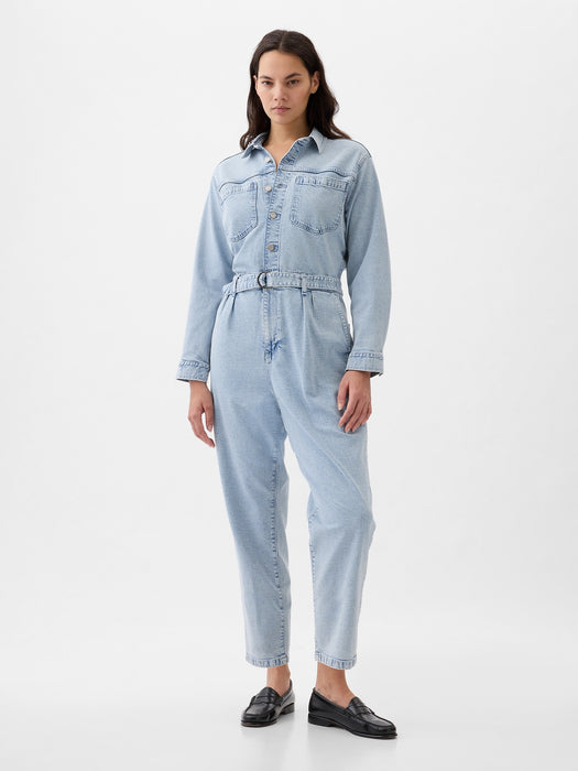 Belted Denim Jumpsuit