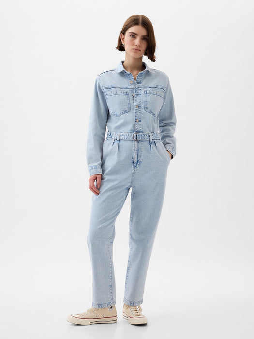 Belted Denim Jumpsuit