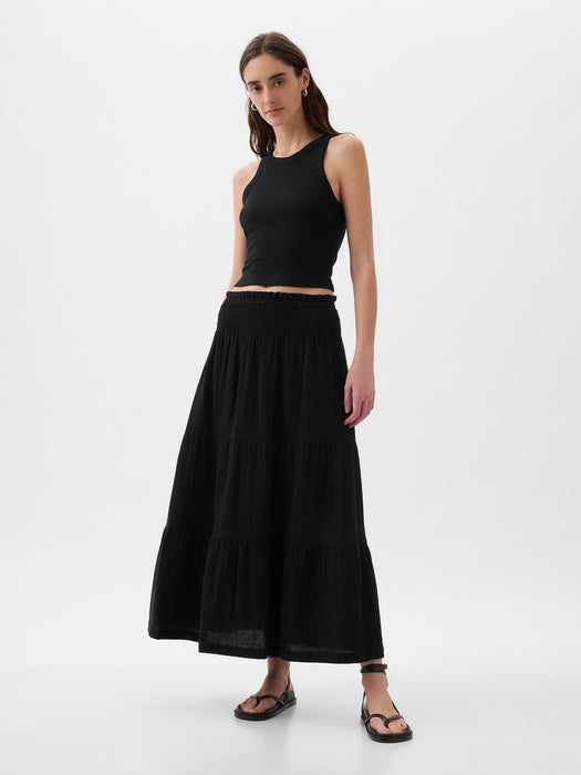 Crinkle Gauze Tiered Maxi Skirt