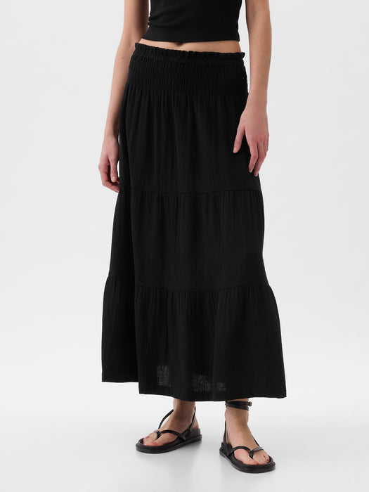 Crinkle Gauze Tiered Maxi Skirt