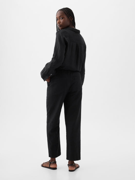 High Rise Linen-Cotton Pull-On Pants