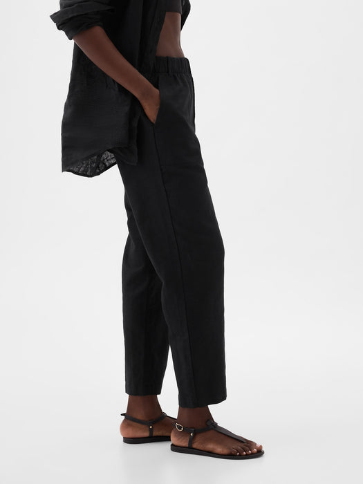 High Rise Linen-Cotton Pull-On Pants