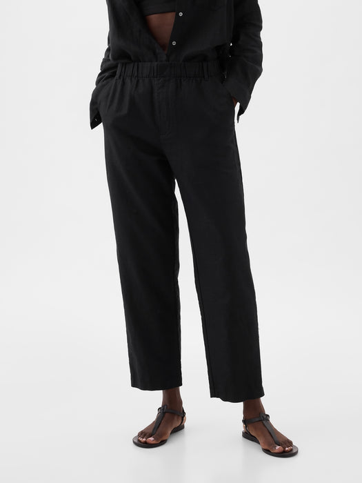 High Rise Linen-Cotton Pull-On Pants