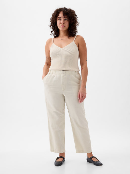 High Rise Linen-Cotton Pull-On Pants