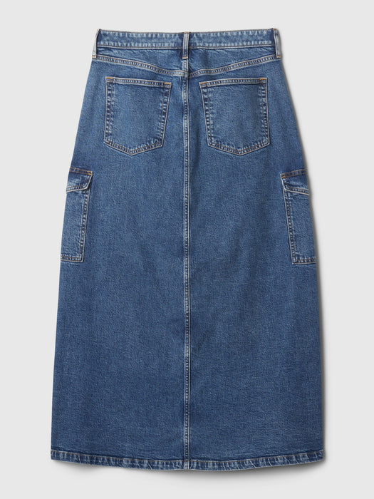 Denim Cargo Maxi Skirt