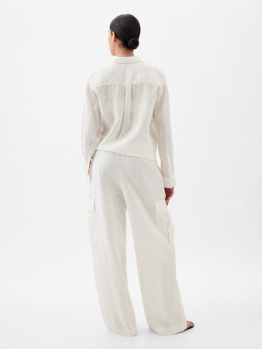 Mid Rise Linen-Cotton Pull-On Cargo Pants