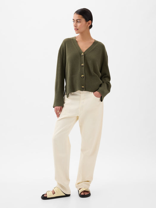 24/7 Split-Hem Linen-Blend Oversized Cardigan