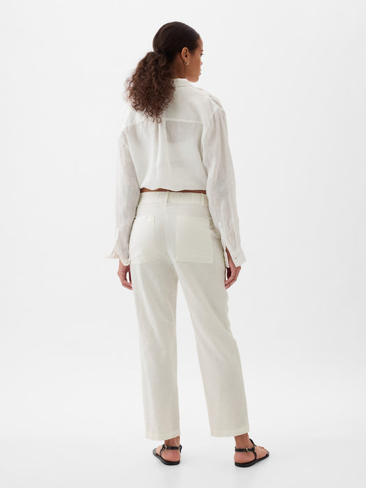 High Rise Linen-Cotton Pull-On Pants