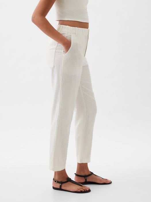 High Rise Linen-Cotton Pull-On Pants